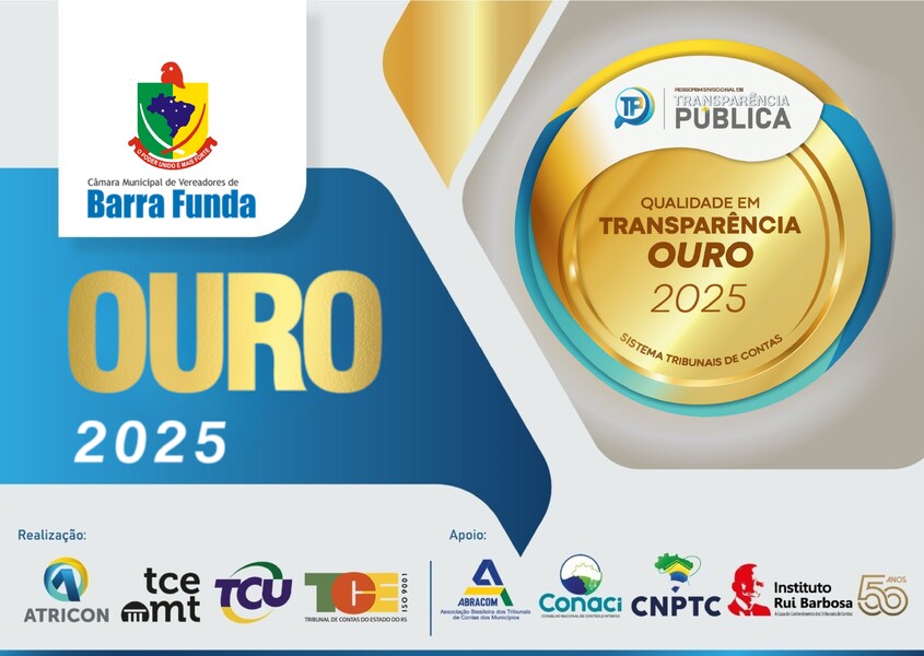 Câmara de Vereadores de Barra Funda alcança novamente o Selo Ouro em Transparência no PNTP 2025